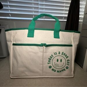 Canvas Tote Bag with Green Accents